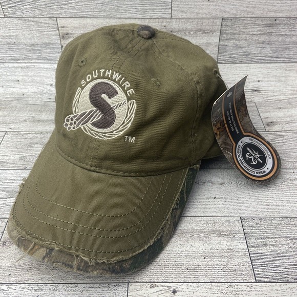Southwire RealTree Hat Green Camouflage  Distressed Bill Strapback Camo Cap - Picture 15 of 15